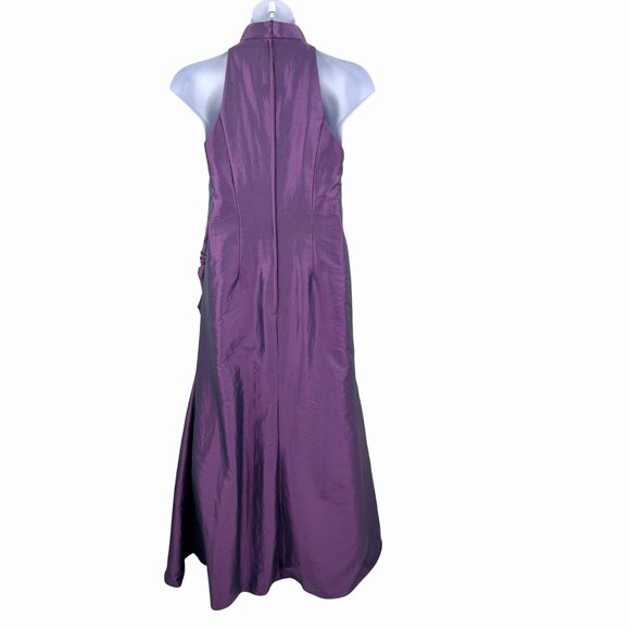 DA VINCI IRIDESCENT PURPLE TAFETTA HALTER EVENING FORMAL HOMECOMING GOWN RHNSTNE - Picture 4 of 7